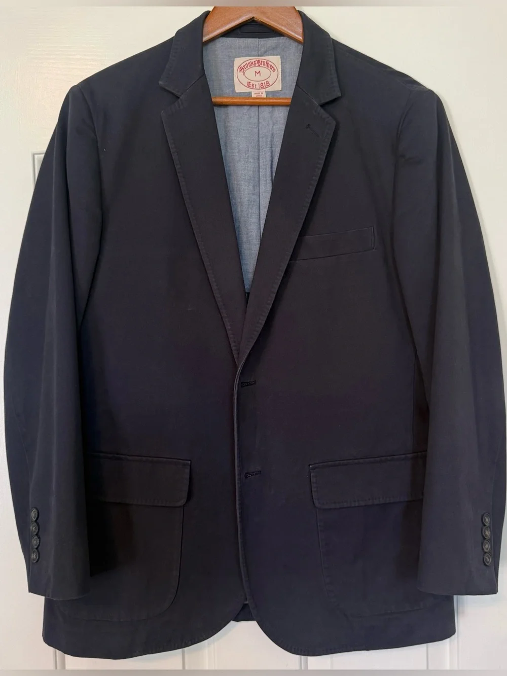 Brooks Brothers Navy 100% Cotton Unstructured Sport Coat Blazer M